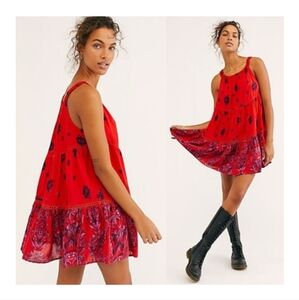 Intimately Free People Talk To Me Trapeze Mini Dress Red & Purple Women's Small